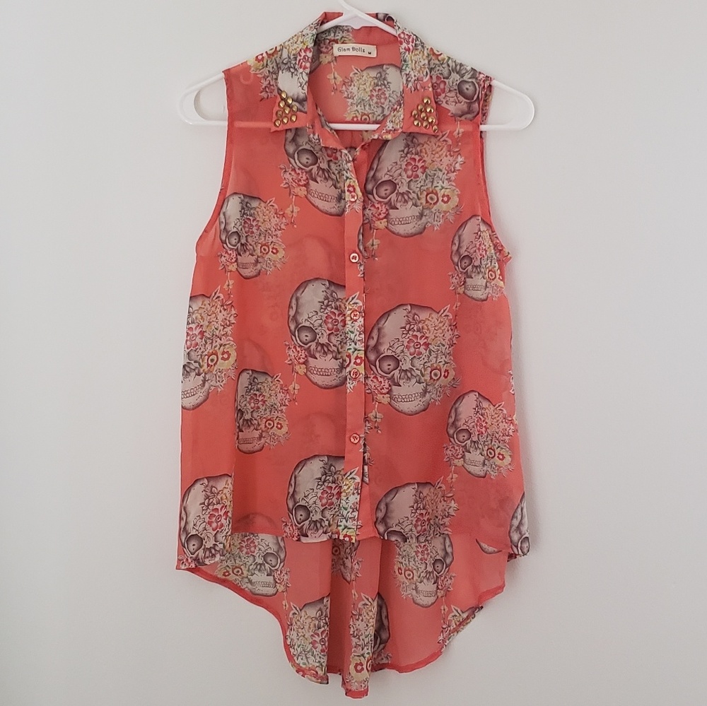 Glam Dollz Sugar Skull Pink Blouse